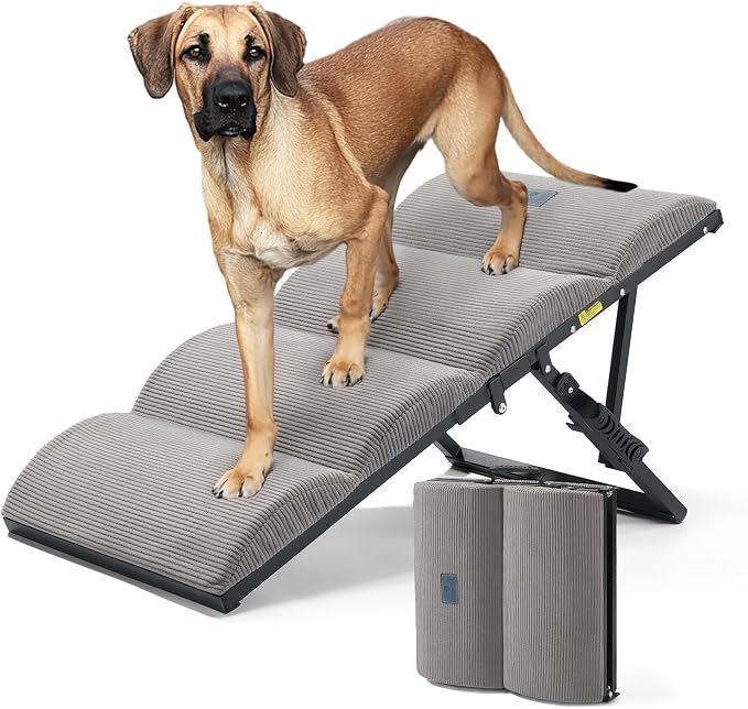 Veehoo Foldable Dog Ramp for Bed Couch Large Dogs, Adjustable 12-20'' High | Portable Dog Stairs 17" Extra Wide for Small Medium Large Pet, Folding Indoor Doggie Steps with Non-Slip Pad, up to 150lbs