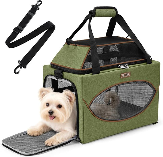 Lekereise Top-Expandable Pet Carrier 18x11x11Inch Delta American United Airline Approved Underseat to 15lbs Stable Car Travel Carriers for Small Dogs Cats with Locking Safety Zippers Anti-Scratch Mesh