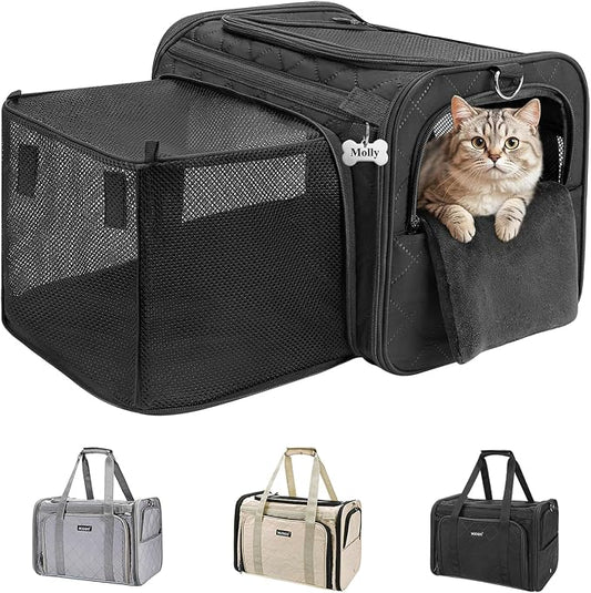 MIDOG Cat Carrier Soft for Small-Medium Cats Up to 15lbs, Airline Approved | Expandable Square Design,Comfort & Breathable Window,Equipped with anti-slip lock zippers and an internal safety leash