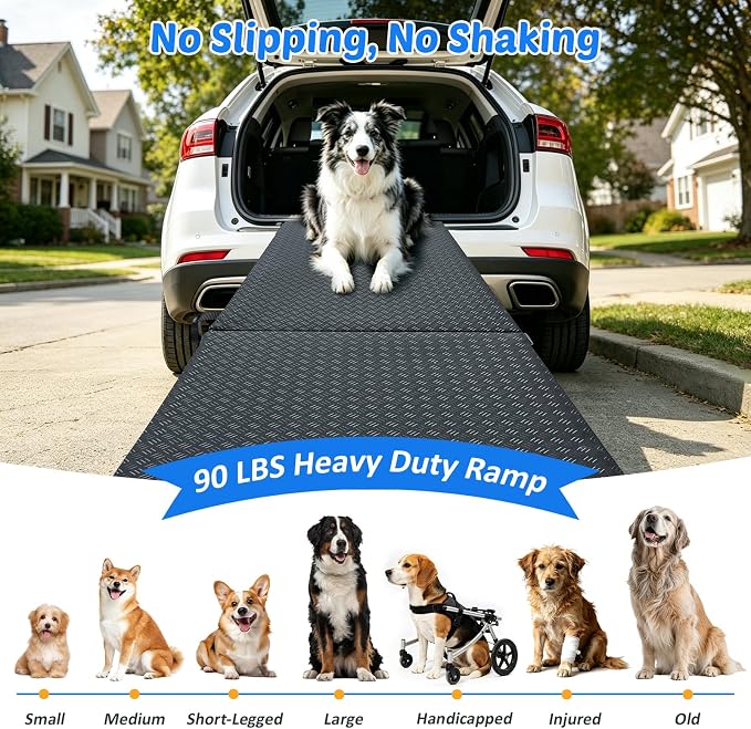Dog Ramp for Car SUV, Adjustable Pet Ramp with Multiple Height Settings, Folding Portable Dog Ramp for Small Large Dogs, 90 lbs Capacity, Stairs for Bed Sofa and Vehicle