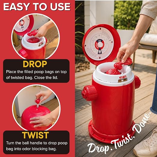 Red Rocket Doggy Twist'R Small Waste Disposal System, Dog Poop Trash Can | Odor Control, Indoor/Outdoor, Holds Up to 12 Lbs, Includes 2 Size #1 Odor Blocking Bags, 2 Charcoal Sachets, 60 Poop Bags
