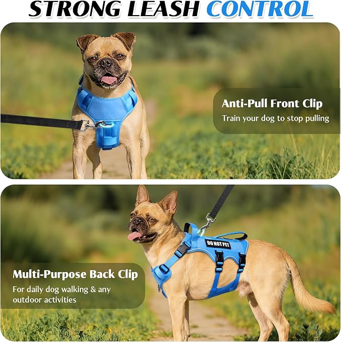 Escape Proof Dog Harness with Double Handle+4 Removable Patches | Service Working Molle Harness with Double Handle for Medium Dogs, Tactical Pet Reflective Vest for Walking Hiking Hunting