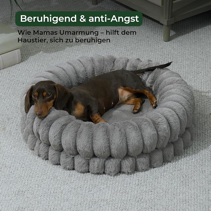 BALANCE Luxury Donut Dog Bed, 24 Inches Round Dog Beds for Small Dogs Washable, Orthopedic Calming Pet Bed for Puppy and Cats with Anti-Slip Bottom (Gray)