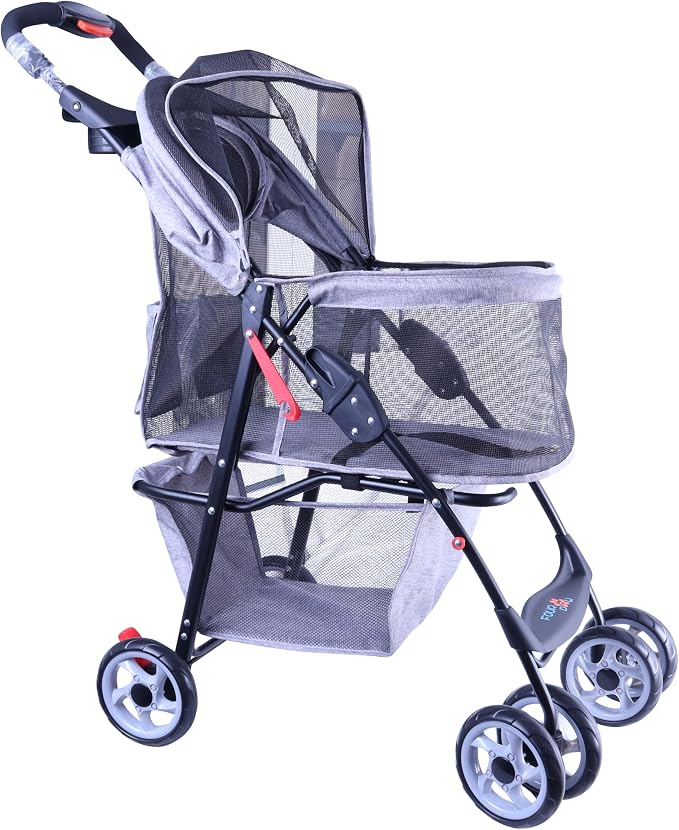 Full-Window pet Stroller 4 Wheels for Cats & Dogs, with Storage Basket,Cup Holder, Travel Puppy/Cats Stroller.Gray