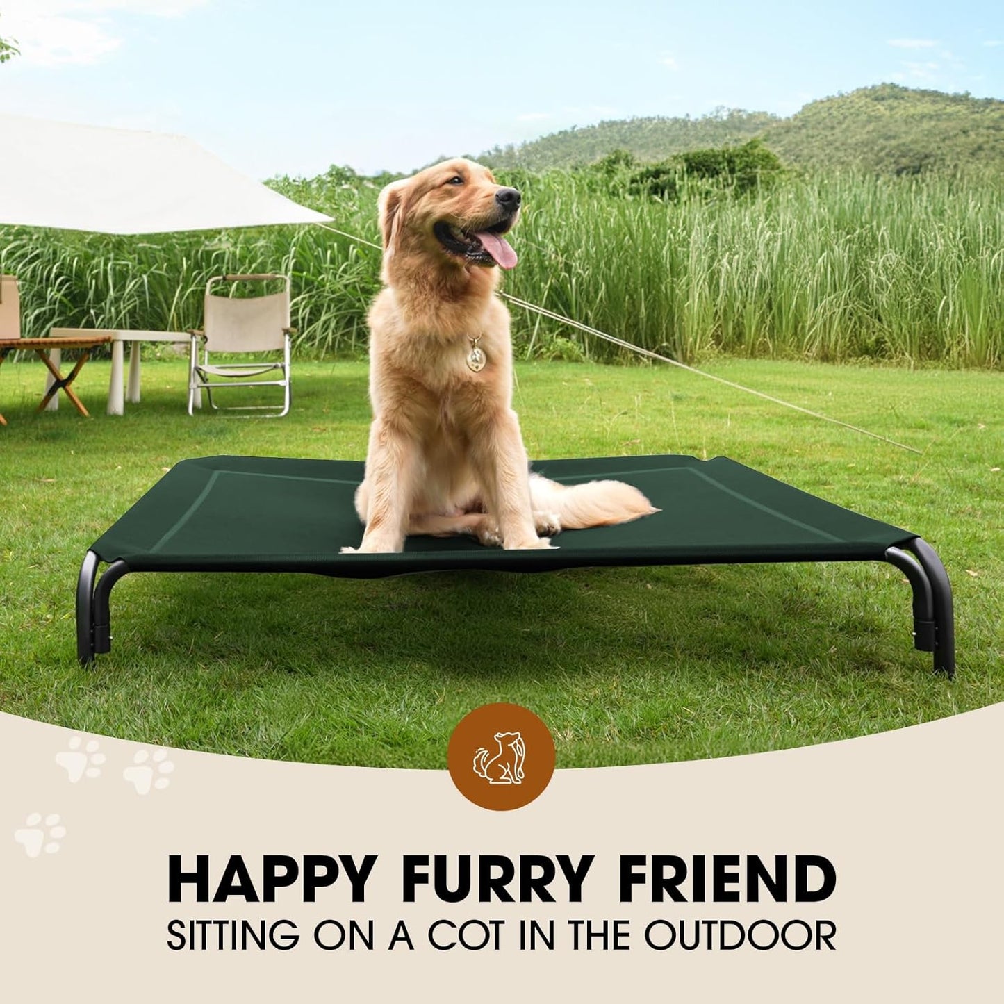 Elevated Dog Bed, Raised Outdoor Pet Cot for Extra Large Sized Breeds, Portable Cooling Hammock With Breathable & Washable Mesh, Indoor & Outdoor Use, Skid-Resistant Feet