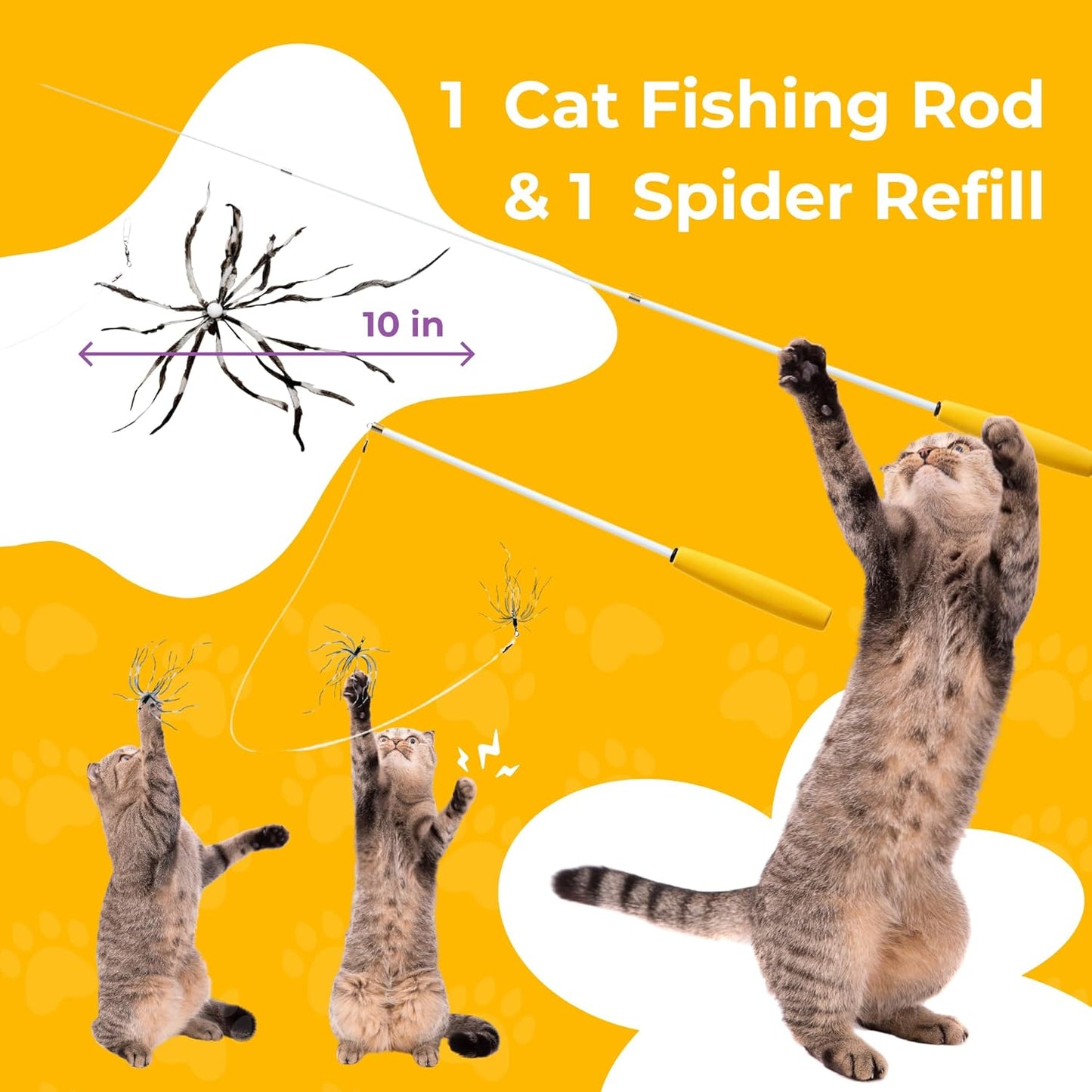 Cat Wand 38" - Retractable Cat String Toy with Spider Teaser and Refill, Perfect Interactive Toy for Indoor Cats and Kittens