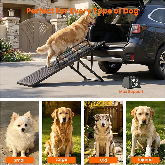 Dog Ramp for Bed,Couch,Car, 5-Level Adjustable Foldable Pet Ramp | With Non-Slip Rubber Surface & Safety Side Rail, Adjustable Height 16"-23.6", For Small & Medium Dogs, Supports Up to 200 lbs