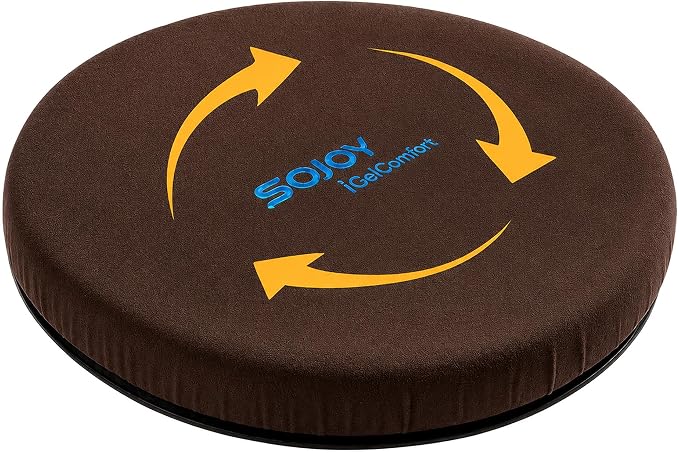Sojoy iGelComfort 360° Swivel Seat Cushion – Gel Memory Foam Cushion for Car, Office, Dining – Pain Relief & Easy Entry/Exit for Seniors, Post-Surgery & Long Sitting (Brown, 13.5" x13.5" x 1.75")