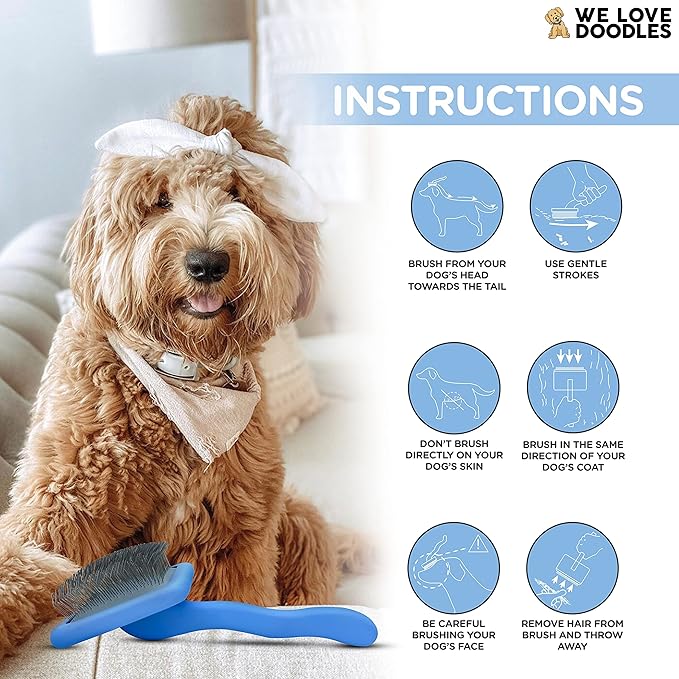 We Love Doodles Dog Grooming Comb Set & Large Dog Slicker Brush Bundle - Grooming Comb & Long Pin Brush for Dogs Kit - Removes Tangles & For Dematting - Brush for Shedding - Made in USA
