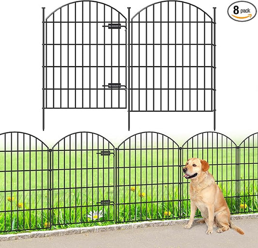 FOREHOGAR Metal Garden Fence with Gate 36in (H) x 18.7ft (L), 1 Gate+7 Panels Dog Fence Border Fence Animal Barrier, No Dig Garden Fencing for Yard Flower Bed Lawn Patio Outdoor,ECG3508,Black