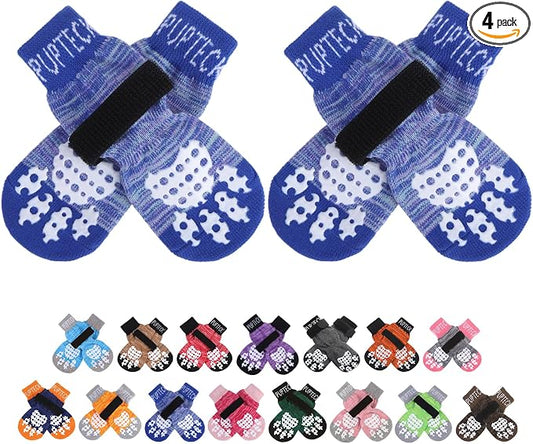 PUPTECK Anti-Slip Dog Socks with Double Sides Grips for Small Medium Large Dogs Hardwood Floors Prevents Licking, Dog Shoes for Hot Pavement Traction Control for Senior Dogs, Royal Blue, XL