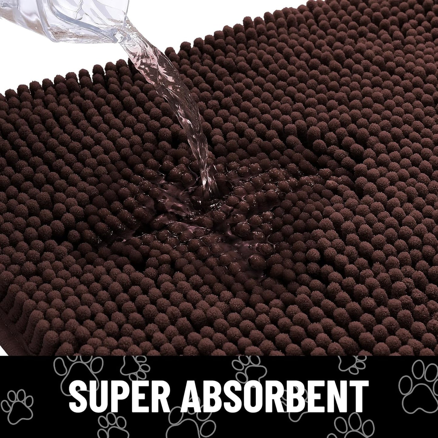 Smiry Dog Door Mat for Muddy Paws, Absorbent Dirt Trapper Non Slip Quick Dry Washable Chenille Mat for Mud Dogs, Entry Rug for Indoor and Outdoor (47x24 Inches, Brown and White)