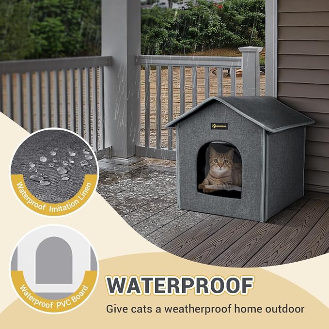 MIU Color Outdoor Cat House, Small Weatherproof Cat Houses for Outdoor Little Cats, Insulated Feral Cat Shelter with Removable Soft Mat, Easy to Assemble, 15" x 13" x 14.5"
