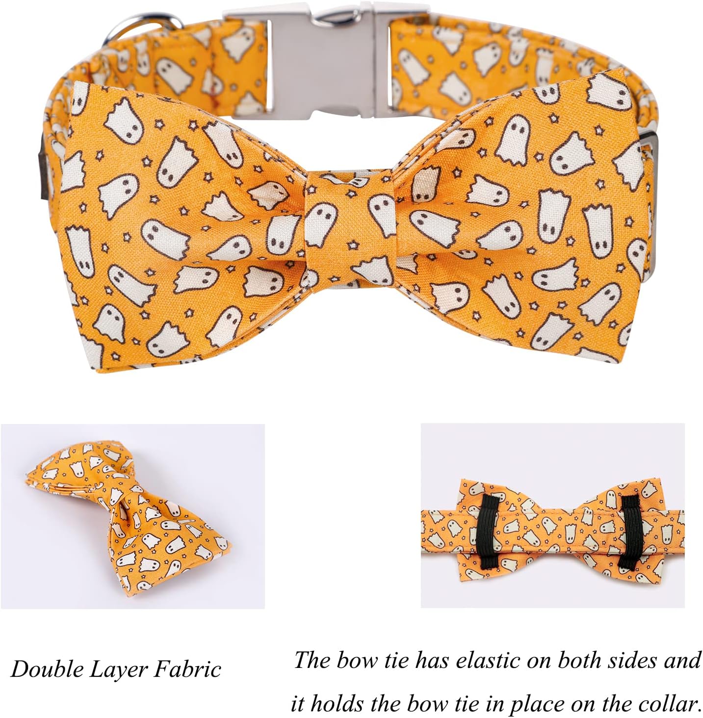 Lionet Paws Halloween Dog Collar with Bowtie - Cute Cotton Adjustable Fall Bowtie Dog Collar with Metal Buckle for Small Medium Large Dog Girl Boy Gift, L, Neck 16-24in