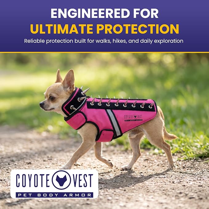 CoyoteVest SpikeVest Dog Harness, Made in the USA, XXS-Red | Stab-Resistant Protective Vest | Coyote Vest for Dogs | Defends Against Coyotes, Dogs, Birds of Prey | Reflective Safety
