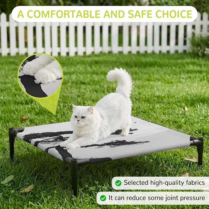 Outdoor Elevated Dog Bed for Small Dogs, Pine Trees Breathable Cooling Raised Dog Cot for Indoor/Outdoor, Modern Nature Foreset Mountains Birds Waterproof Elevated Pet Beds, S 20 x 20 in