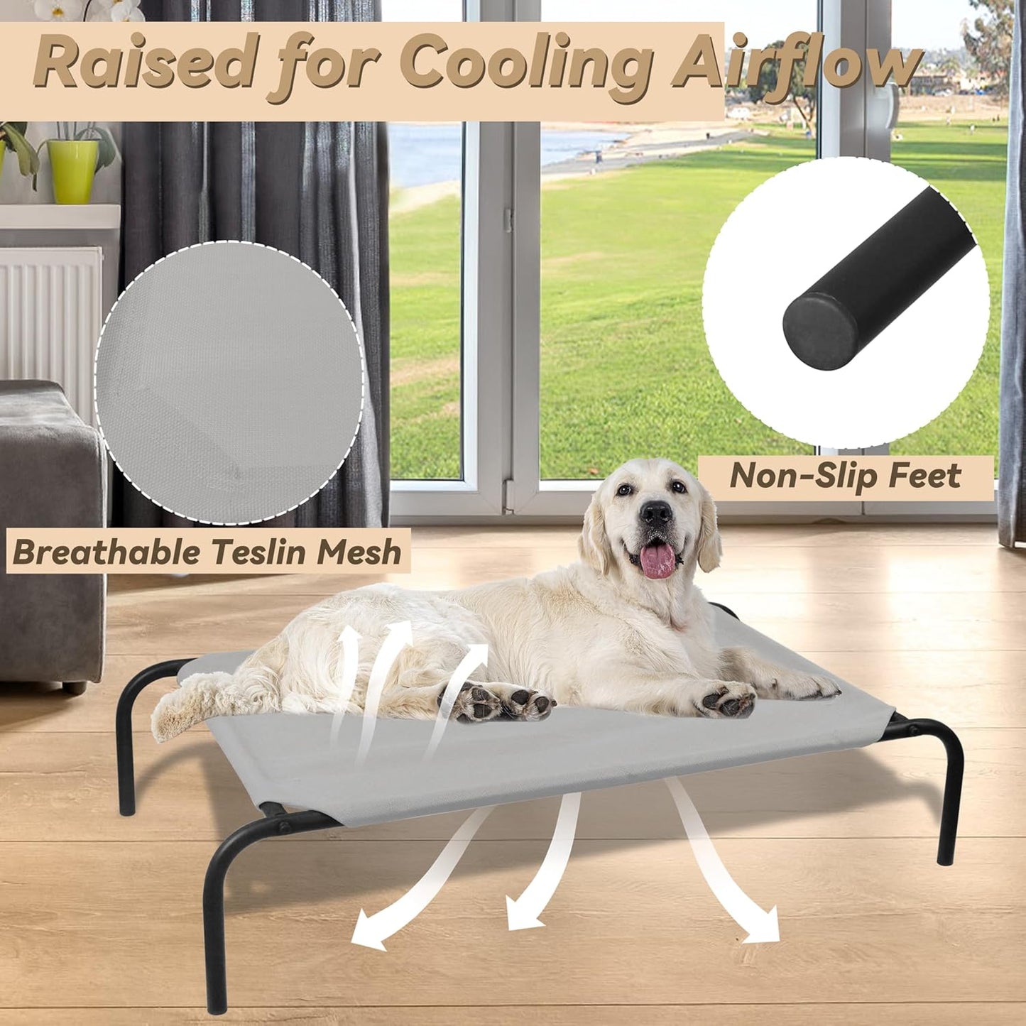 PHYEX Elevated Dog Bed for Large Dogs, Raised Dog Bed with Breathable Mesh, Non Slip, Easy to Clean, 50.5 Inches, Grey