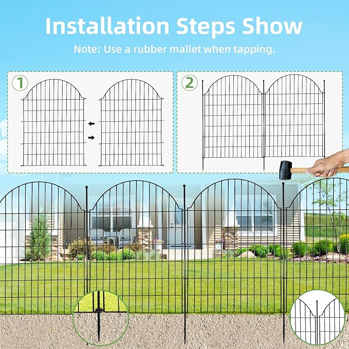 10 Panels No Dig Decorative Garden Fence for Yard, 40in (H) x 23.6ft (L) Rustproof Metal Wire Temporary Dog Fence, Animal Barrier Fencing Patio Panel Border with Temporary Ground Stakes