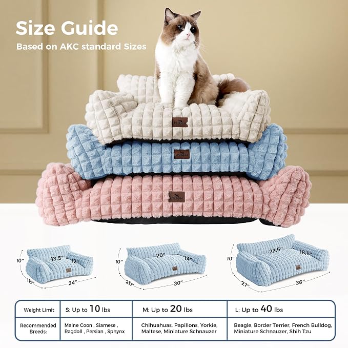 Dog Bed for Medium Dogs – Cute Fluffy Pet Sofa with Faux Rabbit Fur,Supportive Dog Couch Beds, Washable Cover in 3D Diamond Pattern, 36 Inch Light Blue