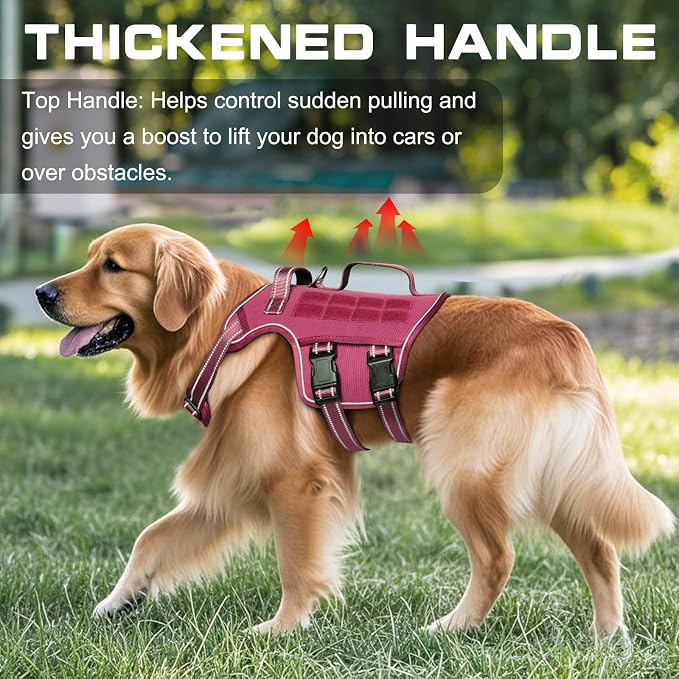 Dog Harness, Tactical No Pull for Small Sized Dog with Handle | Breathable Soft Padded, Adjustable, Reflective, Molle System, Heavy Duty, No Choke for Walking Training, Pink Small