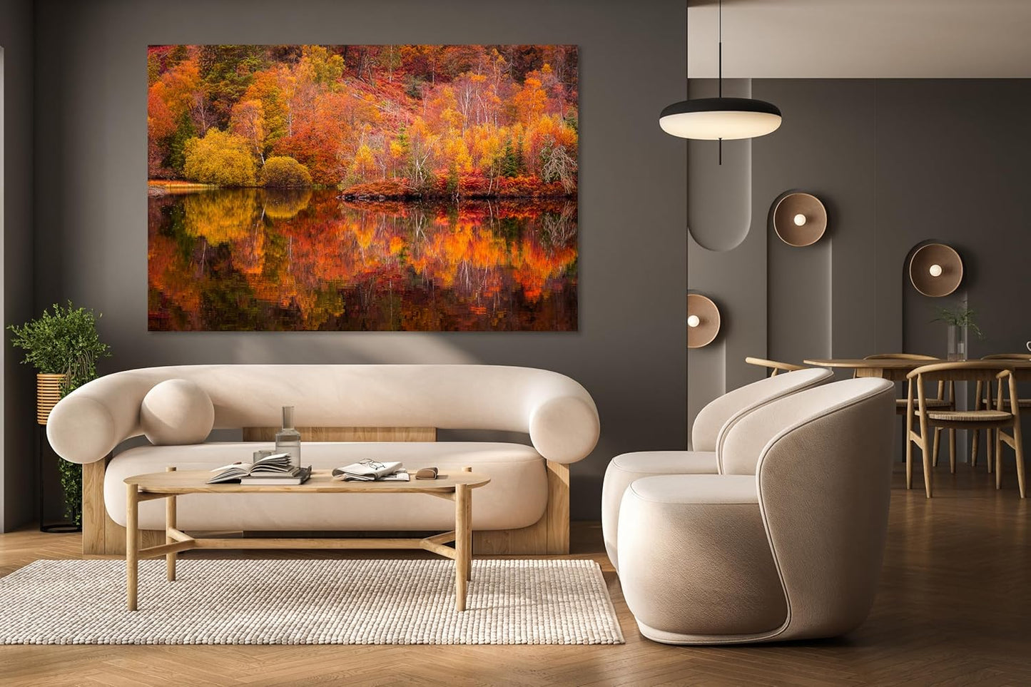 Nature Wall Art Prints - Ocean Forest Mountain Lake Canvas Landscapes - Small to Extra Large Living Room Bedroom Kitchen Bathroom Décor (Autumn Forest with Lake, 35L" x 53W")