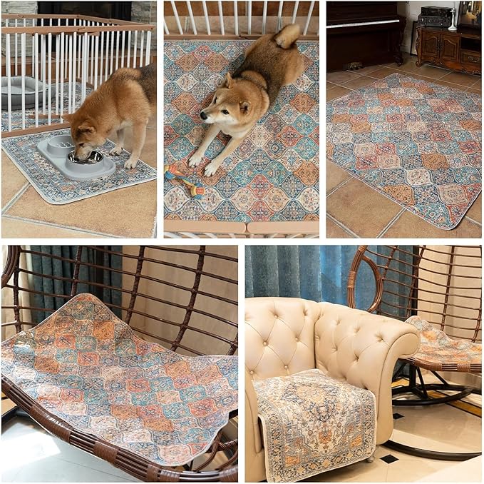 nunubaby Reusable Potty Pads for Dogs for Crates and Floors. Washable Pee Pads for Dogs, Stylish, Non-Slip and Leak-Proof Pee Pads. (Beige/Multi, 54" x54" )