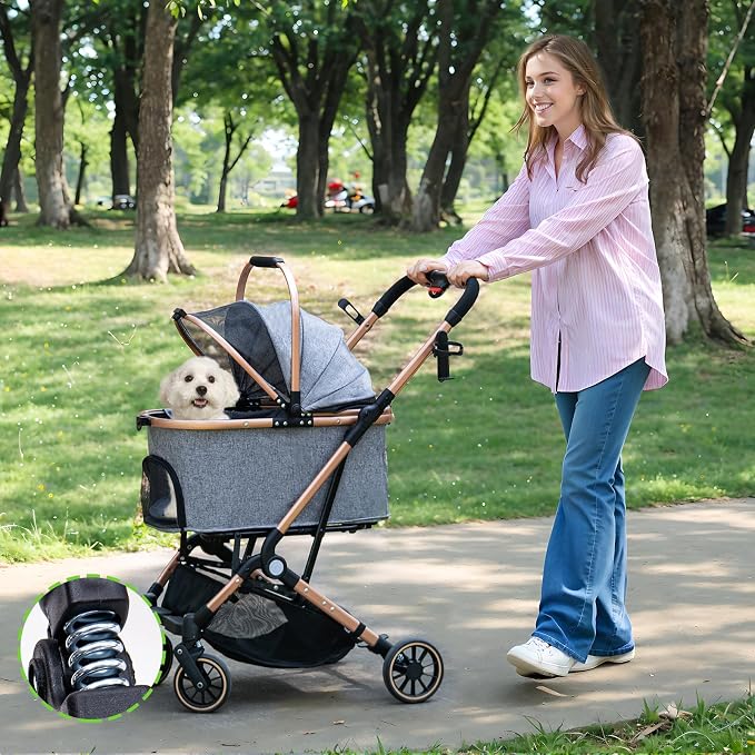 Dog Stroller for Dogs - 3 in 1 Pet Stroller with Detachable Storage Basket 4 All-Terrain Rubber Wheels Pull Rod Durable Travel Carrier for Max 45 lbs Medium Dogs 2 Small Cats