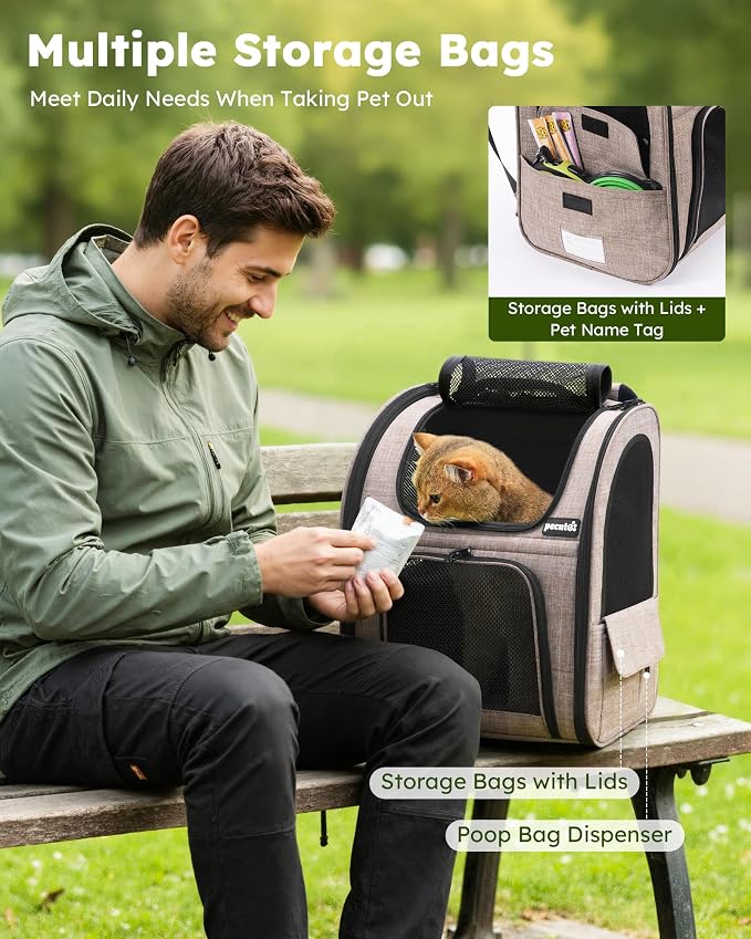 pecute Cat Backpack Expandable, Cat Backpack for Cat with Breathable Window