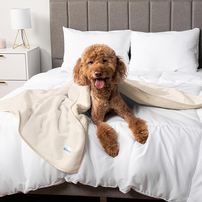 PetAmi Waterproof Dog Blanket Sherpa Fleece, Pet Medium Large Dogs, Reversible Cat Throw Bed Couch Sofa Furniture Protector, Soft Plush Microfiber (X-Large 60x80, Beige), X-Large (60x80)