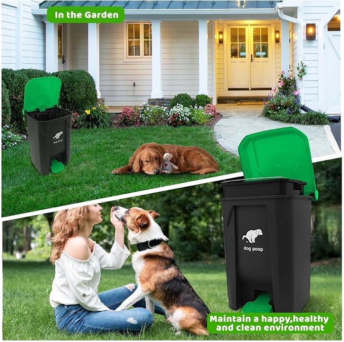 Dog Poop Trash Can Outside 20L/5Gal Large Outdoor Trash Can with Lid Green | Outdoor Dog Poop Trash Can with 100 Bags, Pedal and Removable Inner Bin, Odor Control, Suitable for All Types of Dogs