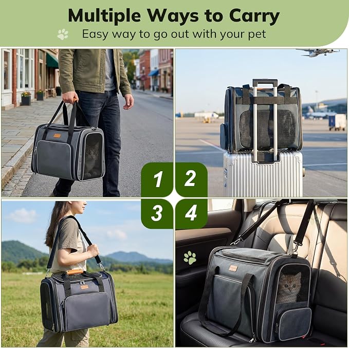 Morpilot Top and Side Expandable Cat Carrier, Airline Approved Collapsible Soft-Sided Pet Carrier for Medium/Large Cats and Puppies up to 20lbs for Car Rides and Vet Visits (Dark Gray)