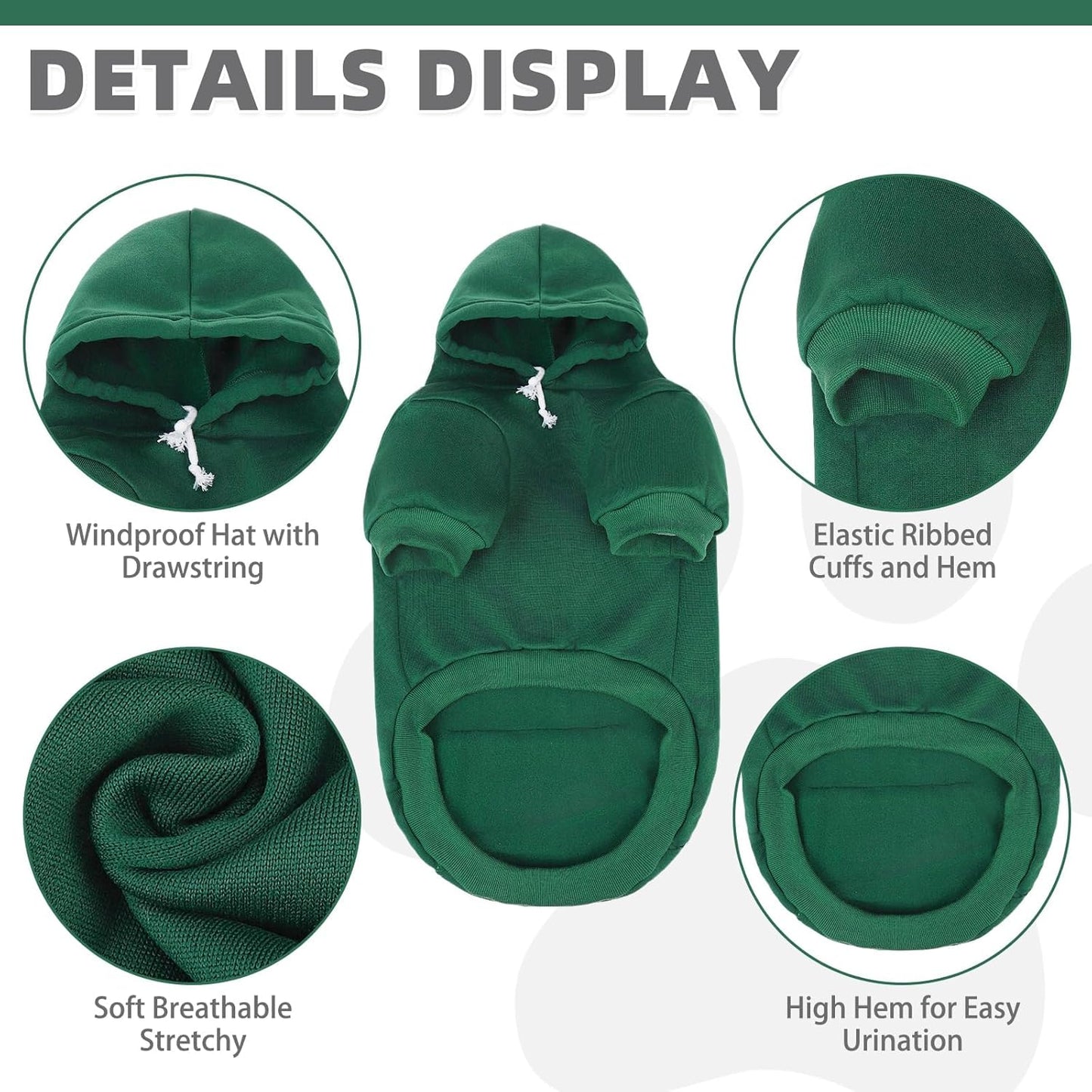 KOOLTAIL Basic Dog Hoodie - Soft & Warm Dog Hoodie Sweater with Leash Hole and Pocket, Dog Winter Coat, Cold Weather Clothes Sweatshirt for Small Medium Large Dogs Puppy Cat Boys Girls Deep Green XL