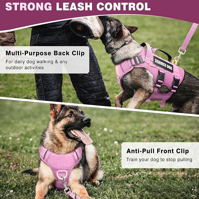 Service Dog Vest Harness for Medium Dog, Tactical Working MOLLE Vest with 10 Pet Patches, No Pull Heavy Duty Harness for Training Walking