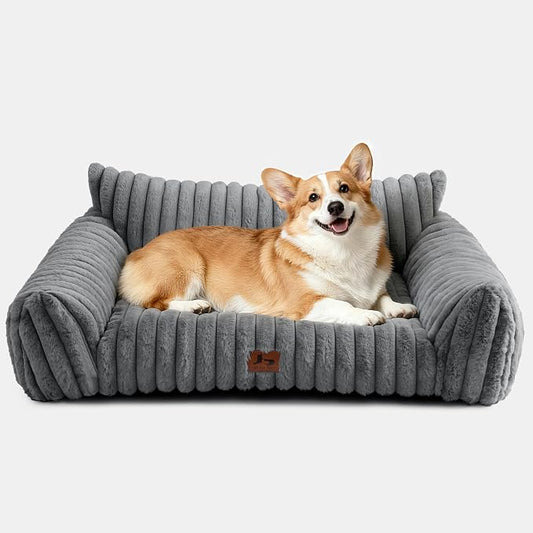 Cat Couch for Pets, Cute Cat Bed for Indoor Cats | Cozy Soft Faux Rabbit Fur for Kitten, Fuzzy Cats Sofa, Supportive Pet Sofa with Removable Washable Cover, Light Gray, 36"