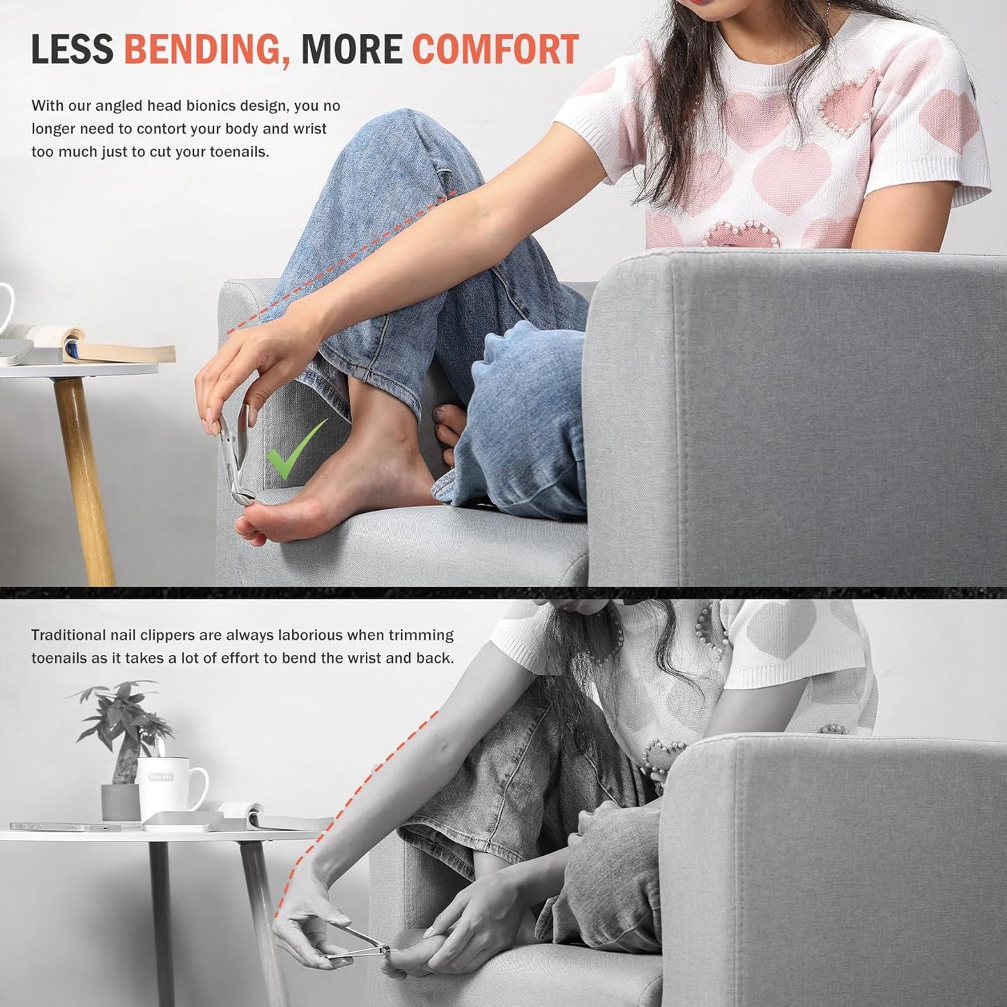 BEZOX Ergonomic Angled Head Senior Toenail Clipper for Thick and Ingrown Nails - Large Finger Nail Clippers Adult with Metal Nail File, Premium Nail Cutter Trimmer for Men and Women - Black