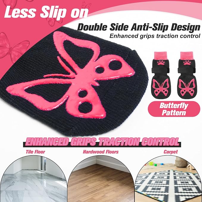 EXPAWLORER Double Side Anti-Slip Dog Socks - 3 Pairs Paw Protectors with Grips, Dog Shoes with Strong Traction Control, for Outdoor Hot/Cold Pavement, Indoor Hardwood Floors, Prevent Licking