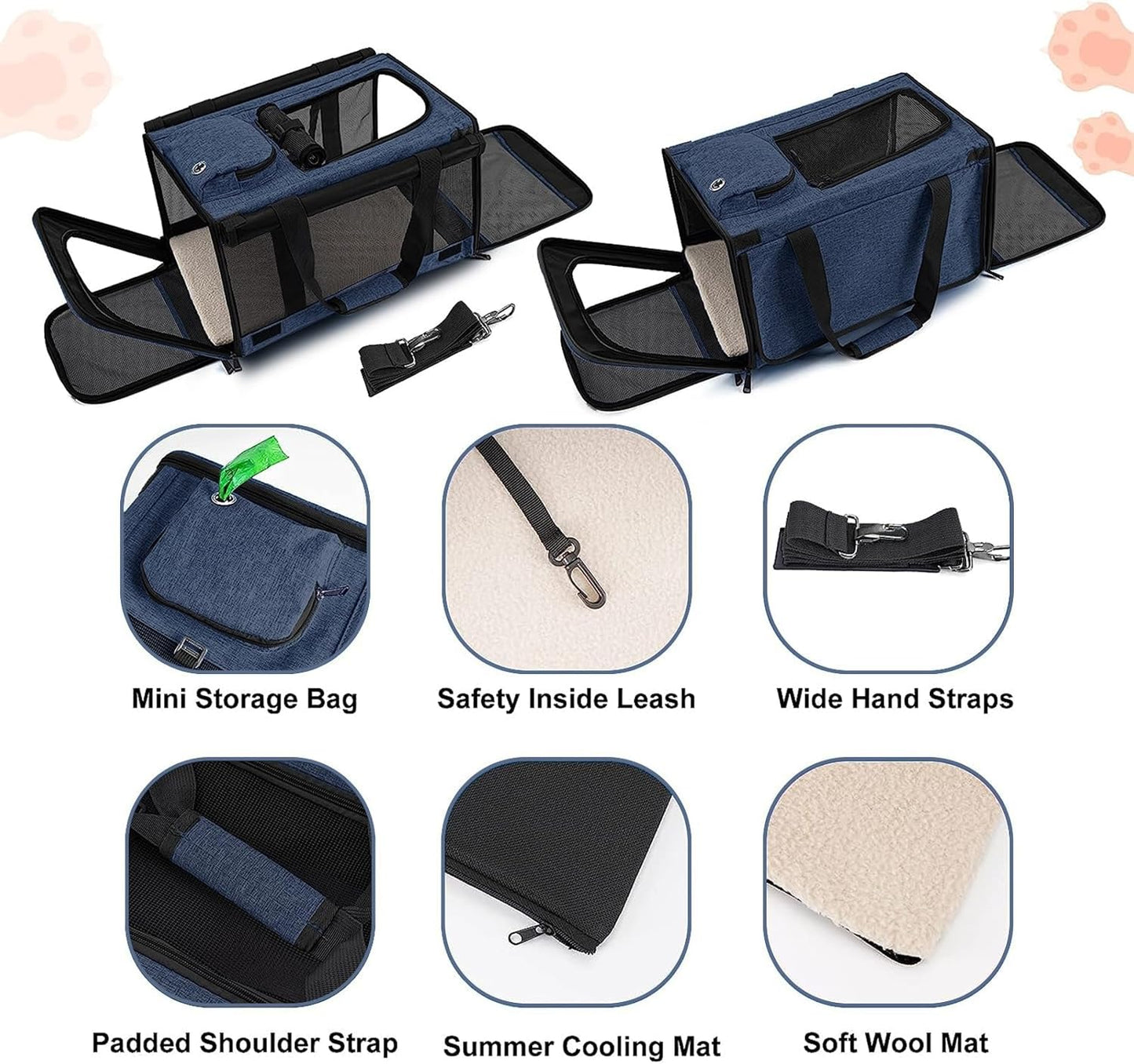 Medium Cat Carrier Large Cat 15 lbs+ Soft Pet Carrier Small Puppy/Ventilated 2 Kittens Car Travel Bag Case/Comfy Big Maine Coons 25 Pounds/Soft-Sided Mesh Kitty Products Dark Blue