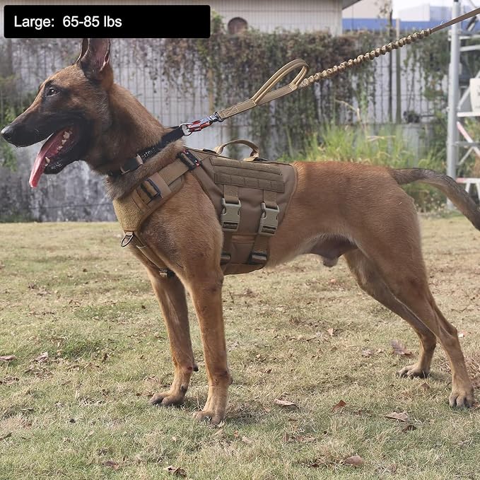 ICEFANG No Pull Tactical Dog Harness for Large Dogs,Adjustable Dog Vest | Control Handle,MOLLE Panel,Front Hook,3 Leash Clips,Soft Padded,for walking training,Brown,Large