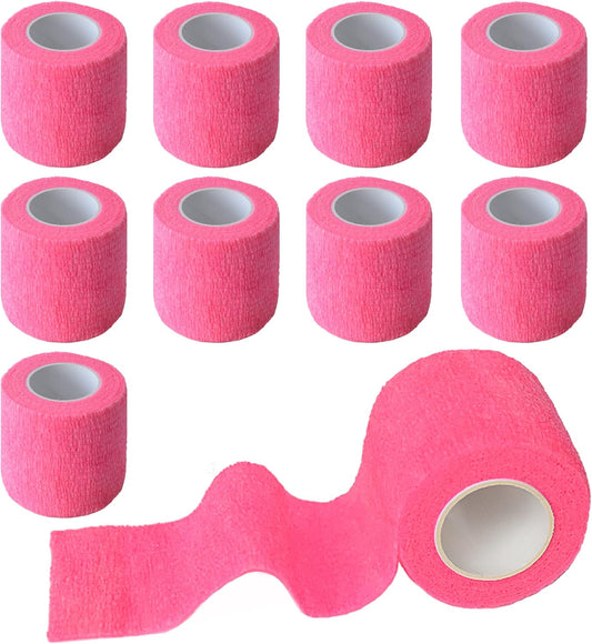 9 Pack 2" x 5 Yards Self Adhesive Bandage Wrap Self Stick Wrap for Ankle, Wrist, Finger, Sports, Breathable Cohesive Vet Tape for Pets (Pink)