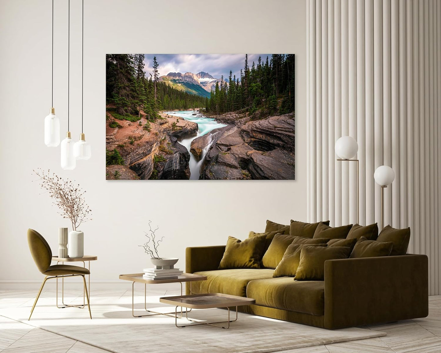 Nature Wall Art Prints - Ocean Forest Mountain Lake Canvas Landscapes - Small to Extra Large Living Room Bedroom Kitchen Bathroom Décor (Mountain River Waterfall, 16L" x 24W")