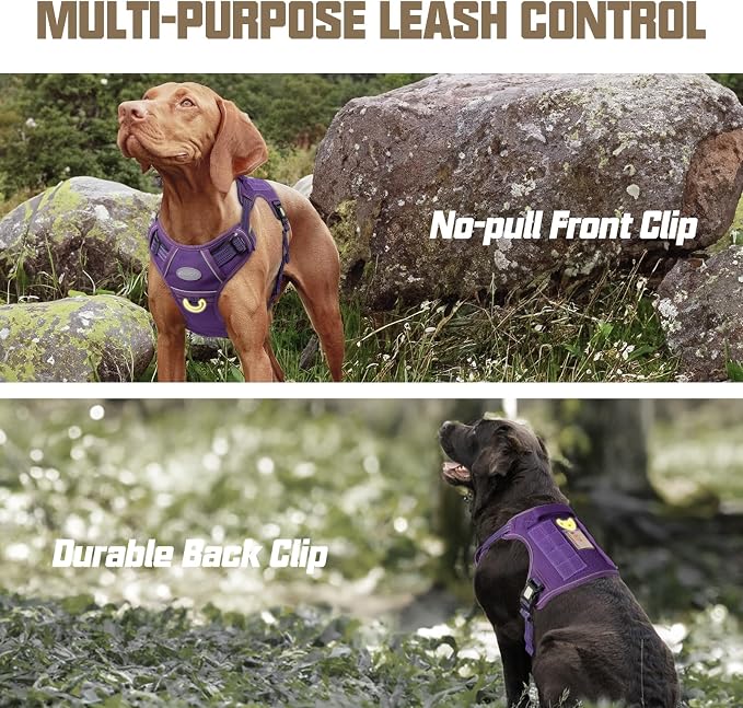AUROTH Tactical Dog Harness for Large Dogs - Purple, No Pull, Adjustable, Reflective, Molle System for Gear Carrying