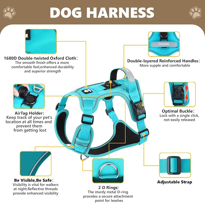YooxArmor No Pull Tactical Dog Harness and Leash Set for Small Dogs,Blue | Adjustable Pet Vest Harness, Reflective Easy Control for Night Walking Training