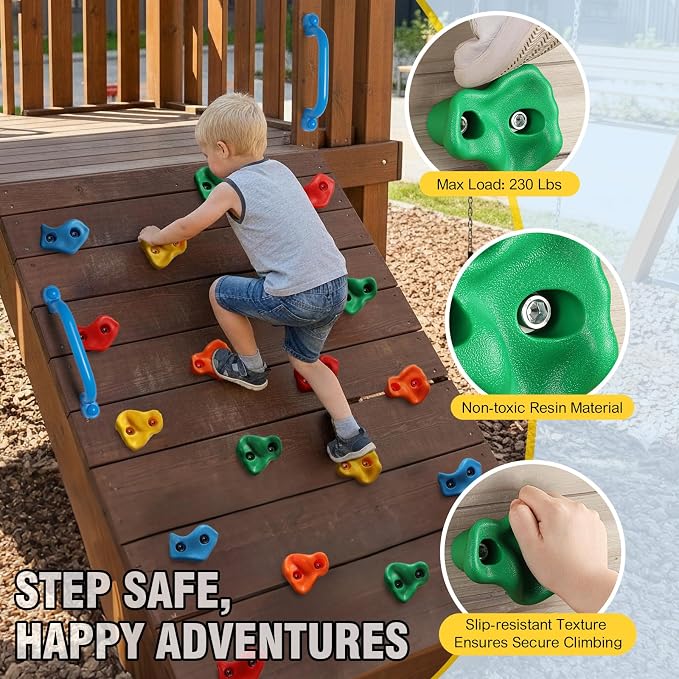 TOPNEW 20PCS Rock Climbing Holds with 2 Safety Handles, Non-Slip Kids Climbing Grips, Indoor Outdoor Climbing Wall Kit with Complete Mounting Hardware, Ideal Gift for Playground & Home