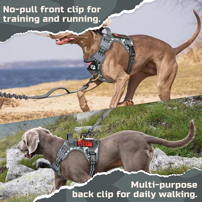 rabbitgoo Tactical Dog Harness for Small, No Pull Military Service Vest | Molle & Handle, Heavy Duty, Adjustable, Reflective Straps, Easy Control for Training Walking, Grey Camo, Small