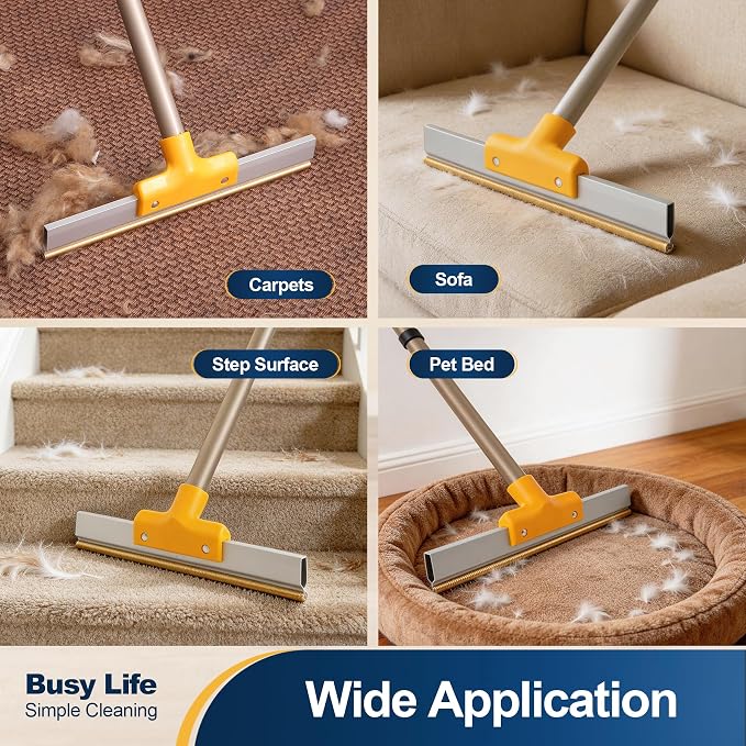Yocada Carpet Rake for Pet Hair Removal Dog&Cat Hair Remover Scraper Rake | Reusable Pet Hair Remover Broom 54.3" Telescopic Long Handle for Carpet Sofa Rug Mats Couch