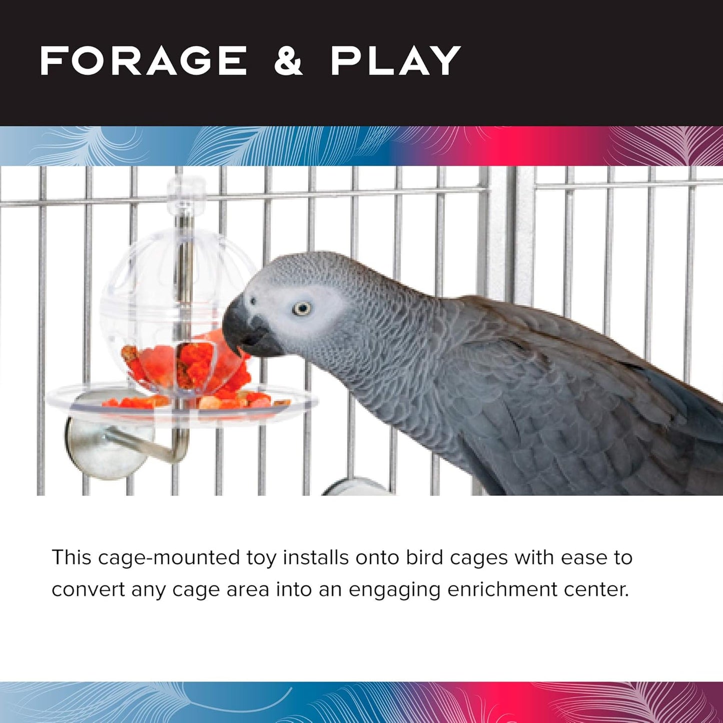 Featherland Paradise - Cage Mounted Buffet Ball - Interactive Bird Toy and Treat Dispenser - Creative Foraging Systems - Ideal for Medium to Extra Large Birds