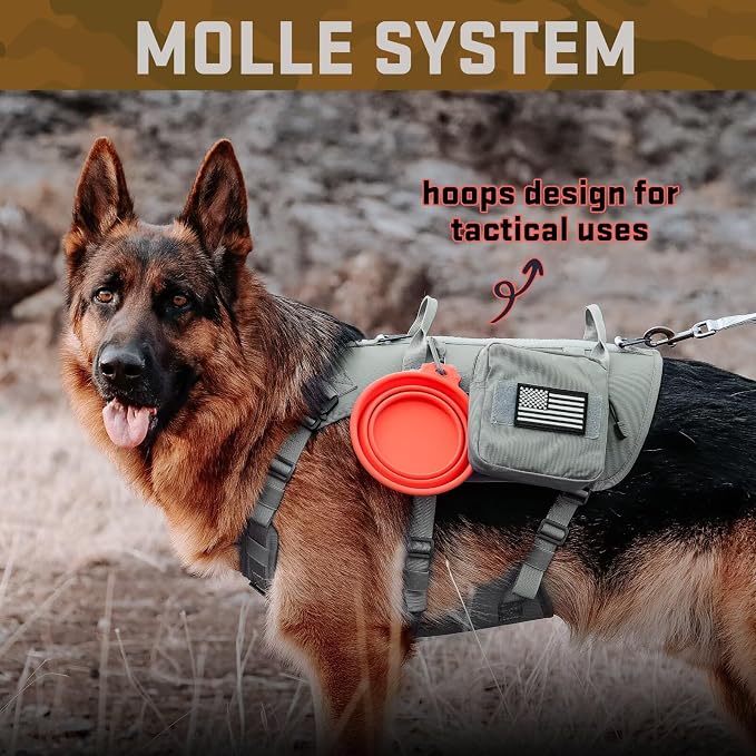 Forestpaw Tactical Dog Harness Collar Bungee Leash Set,L,Gray | Adjustable Fits 27-40" Chest,70-140 lbs,No Pull Control Military,Quick Release Buckle,Walking Training for Medium Large Dogs
