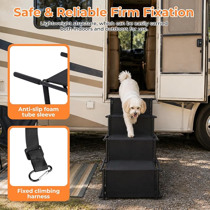 Dog Stairs for Large Dogs,4-Step Foldable Dog Ramp for Car with Non-Slip Surface & Oxford Fabric,Portable & Lightweight Pet Stairs for SUV,Truck,Bed & Couch,Supports up to 132 lbs (Green)