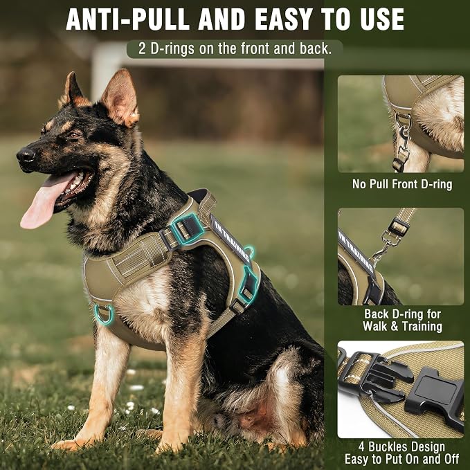 Tactical Service Dog Vest Harness and Leash Set with 10 Patches Brown L