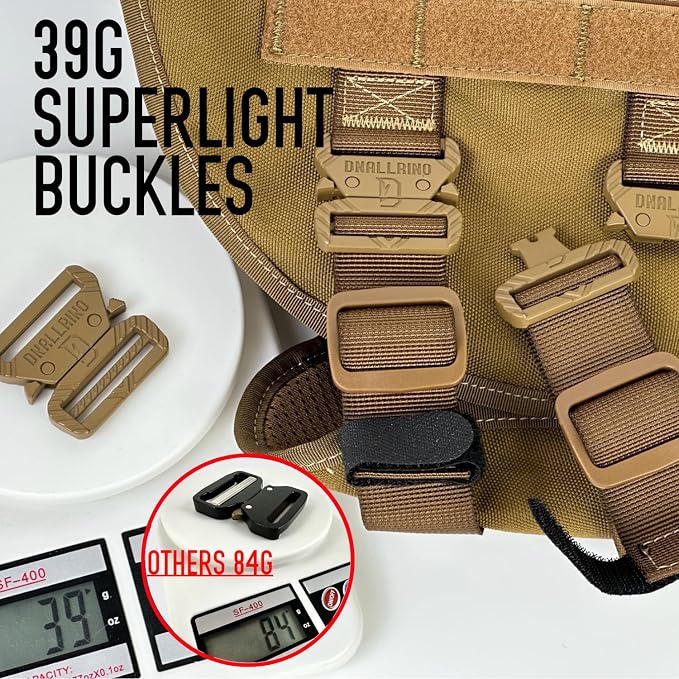 Service Dog Vest for Large Dogs, Brown Tactical Harness with Military MOLLE, Breathable Mesh & 39g Metal Buckle - Size M for Training & Hiking
